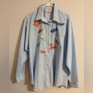 Vintage Tia Designs Womens Blue Striped Shirt Shoes Bling Theme Size 1X